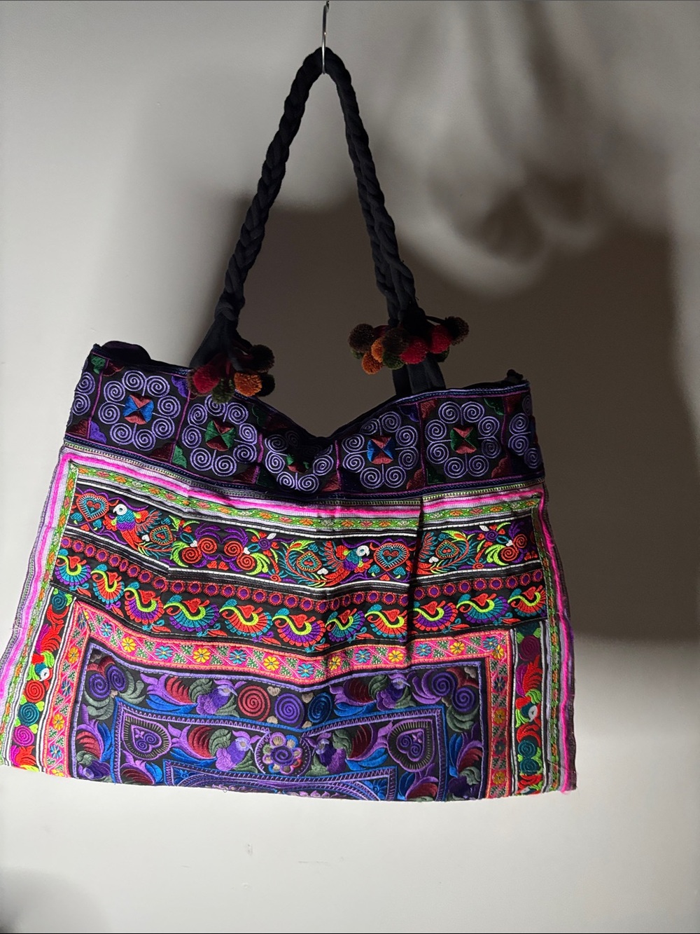 Vintage Embroidered Multi-Fabric Cotton Tote Bag Handmade in Thailand - Picture 6 of 8